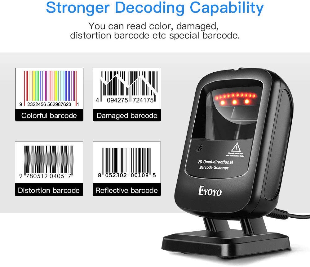 Eyoyo EY2200 Desktop Barcode Scanner 2D Omnidirectional HandsFree