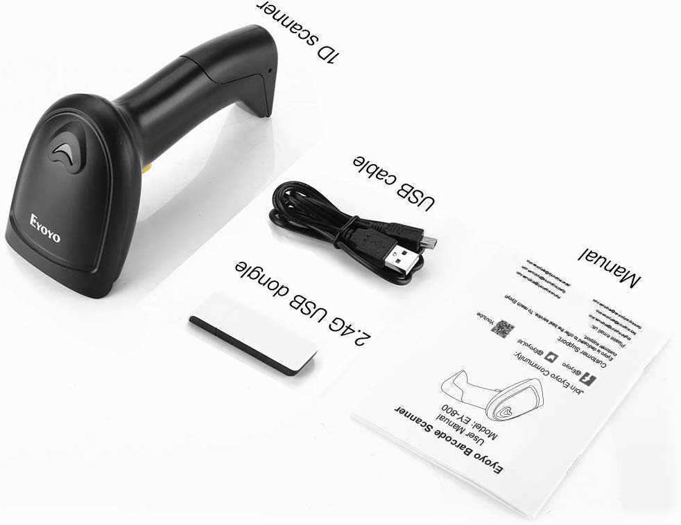 Eyoyo Wireless 1D Barcode Scanner, Handheld 2-in-1 2.4GHz Wireless