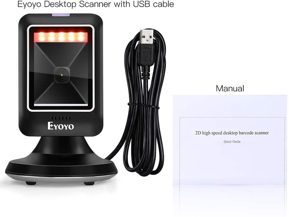 Eyoyo 2D 1D Desktop Barcode Scanner, Platform Scanner with Automatic