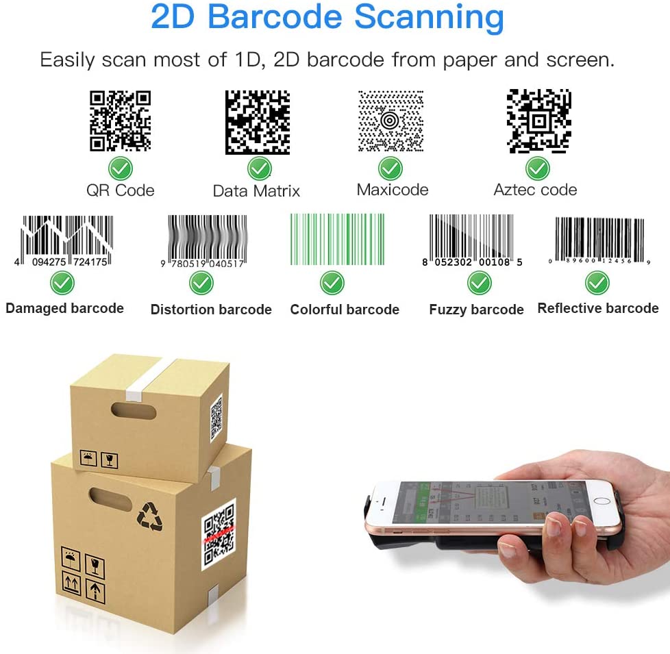 Eyoyo EY-017 2D Bluetooth Barcode Scanner, Portable Back Clip Wireless