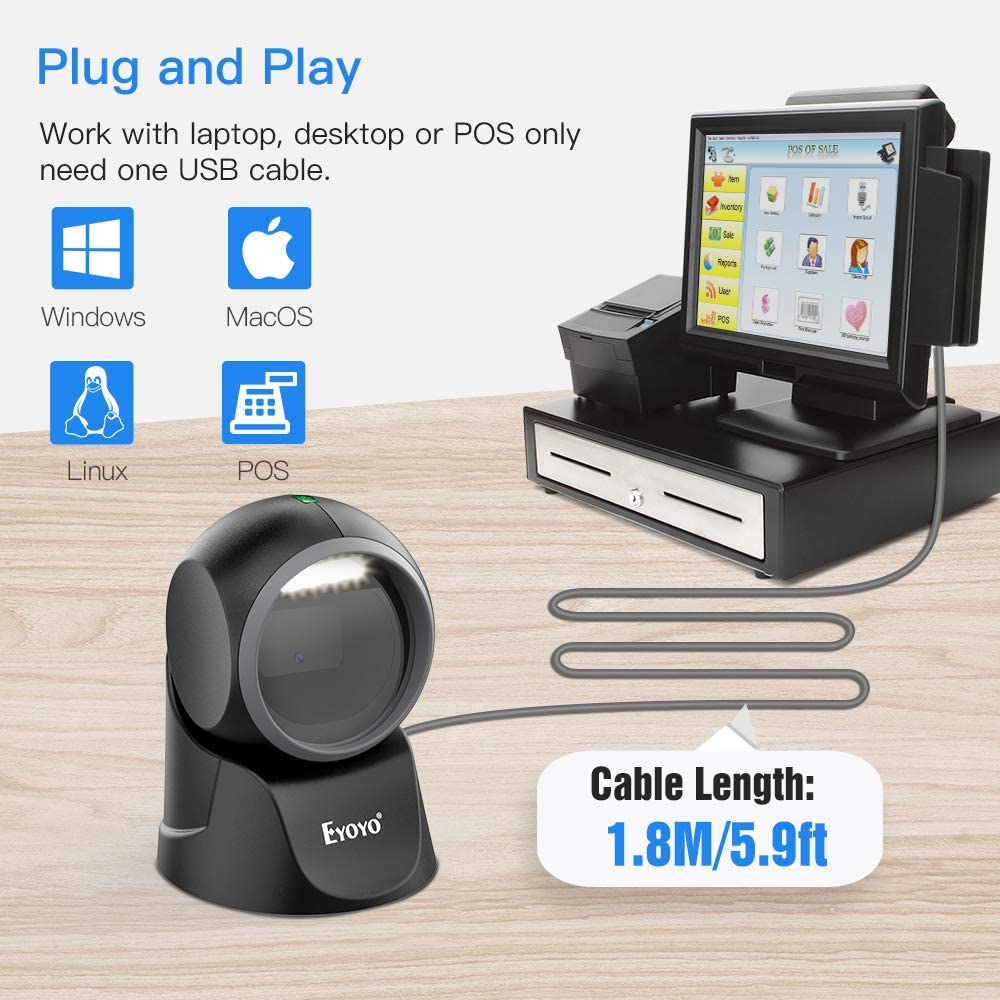 Eyoyo EY7130 1D 2D Desktop Barcode Scanner, with Automatic Sensing