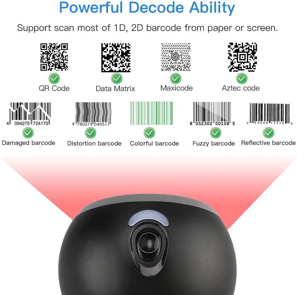 Eyoyo EY6052 2D Desktop Barcode Scanner, Automatic Image Sensing